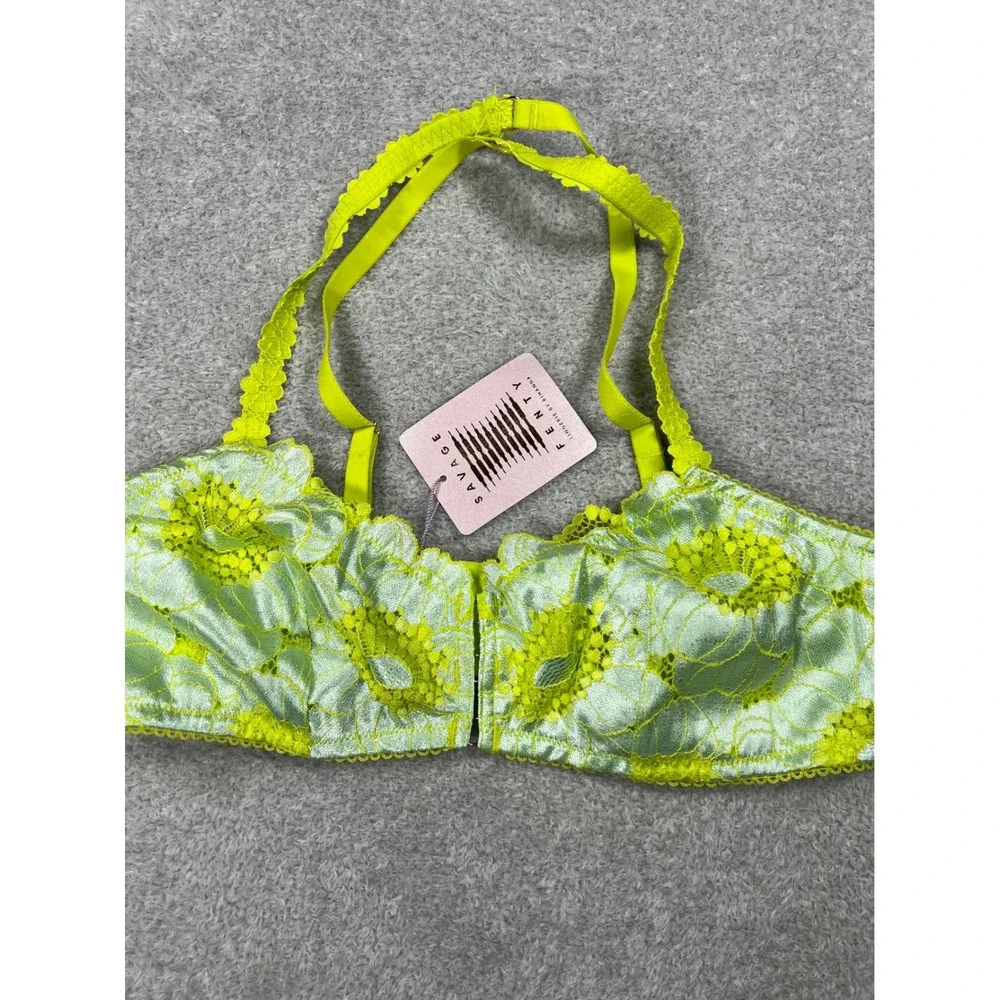 Savage X Fenty Bralette Large Green Blue Floral Lace Front Hook NWT Lingerie